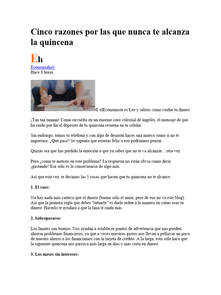 5 Razones por las que no te alcanza la quincena | PDF