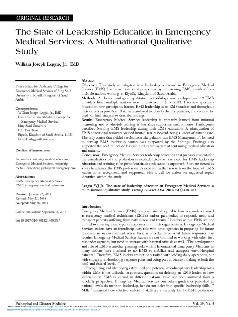 Leadership Education in EMS: A Global Study | PDF | Emergency Medical ...