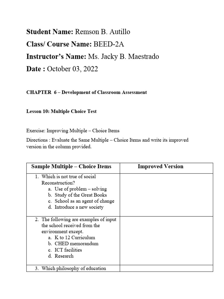 Improving Multiple Choice Test Items | PDF