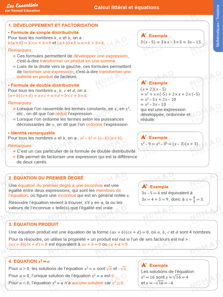 Équations et Distributivité en Maths | PDF | Équations | Mathématiques ...