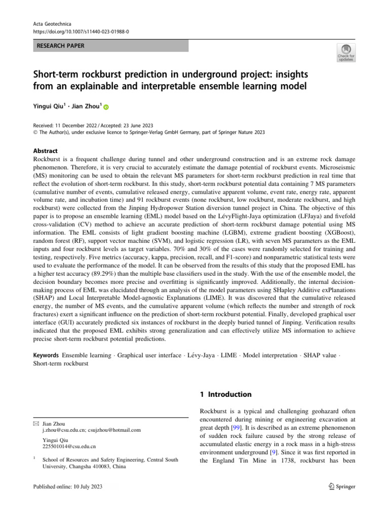 Short-Term Rockburst Prediction Model | PDF | Mathematical Optimization ...