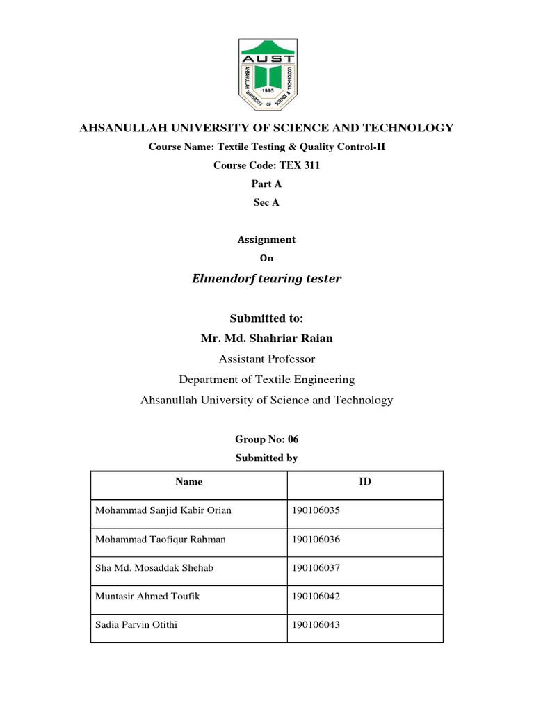 Elmendorf Tearing Tester PDF Textiles Materials