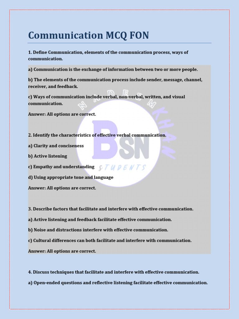 Communication Mcq Fon By Nadeem Khan Pdf