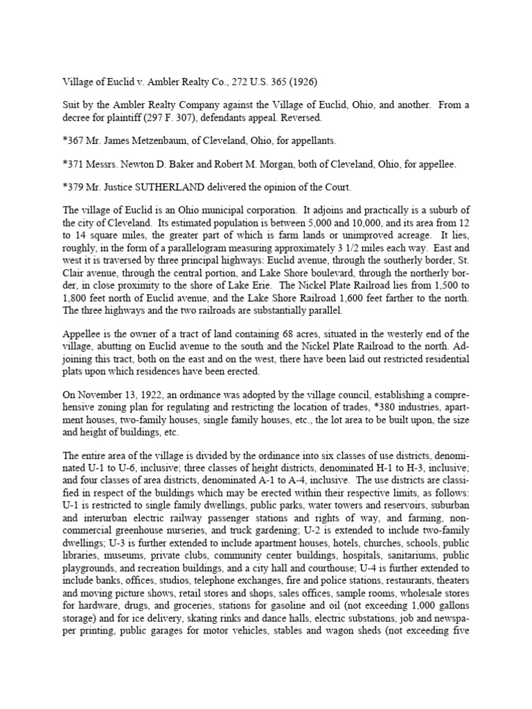 Village of Euclid v. Ambler Realty Co PDF