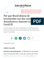 17ABR23. Brasil Deixou de Recomendar Uso Das Vacinas AstraZeneca e Janssen Contra Covid-19 Folha