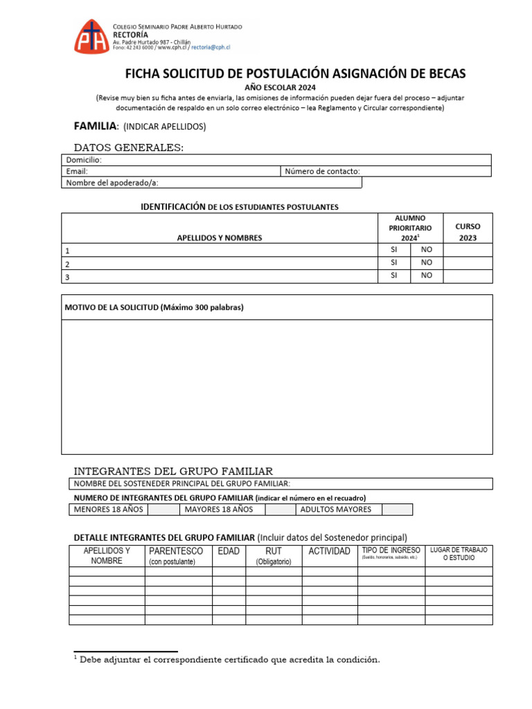 Ficha Postulacion Becas 2024 PDF
