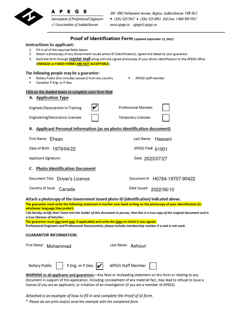 Reg50 Proof of Identification Form With Example May 2023 PDF Identity Document Document