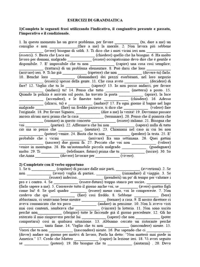 Esercizi Di Grammatica 2 | PDF