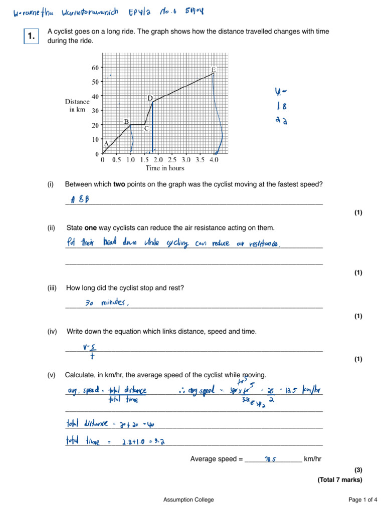 Cyclist Distance-Time Analysis and Calculations | PDF | Speed ...