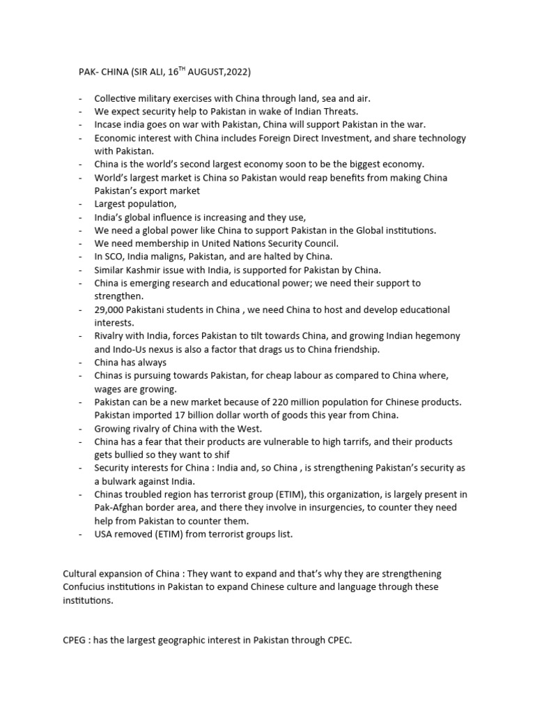 Pakistan-China Military and Economic Ties | PDF | Pakistan | China