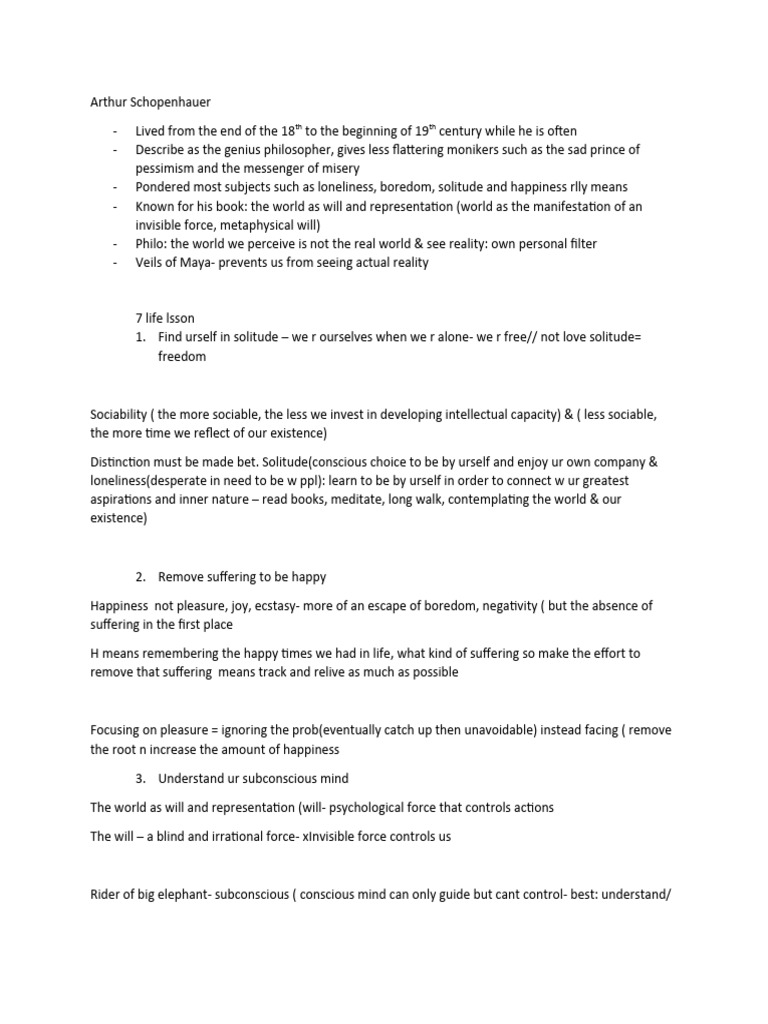 Arthur Schopenhauer Pdf Solitude Happiness