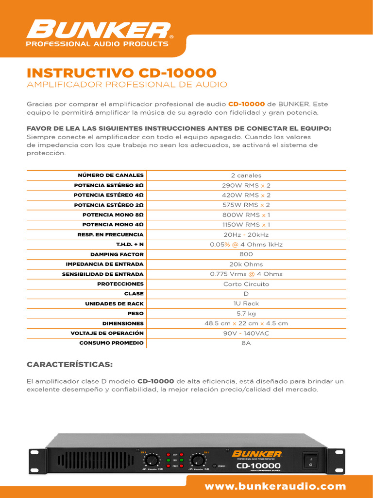 Amplifcador Bunker CD-10000 | PDF
