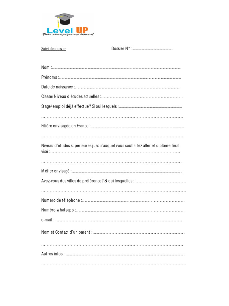 Fiche de Renseignement Level UP | PDF