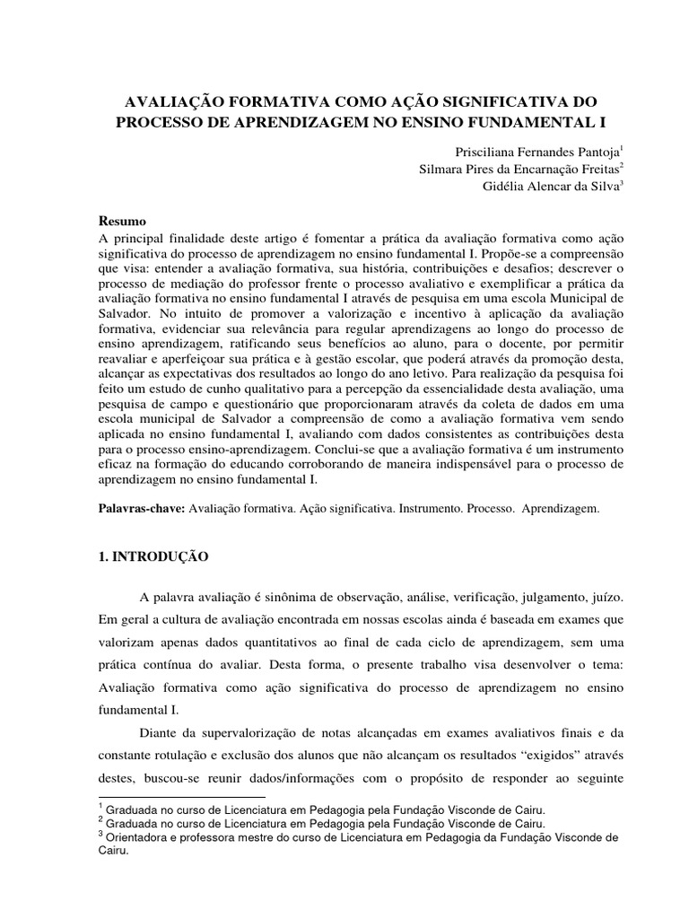 Avaliação Formativa Como Instrumento De Aprendizagem