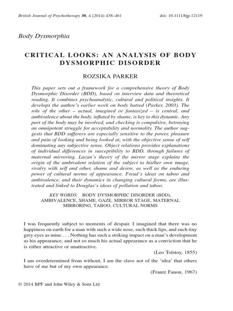 Critical Looks An Analysis of Body Dysmorphia Disorder PDF