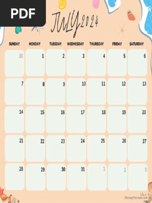 July 2024 Calendar Printable Beach Landscape