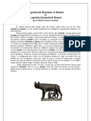 School education consultant Accumulation Legenda Lui Romulus Si Remus | PDF