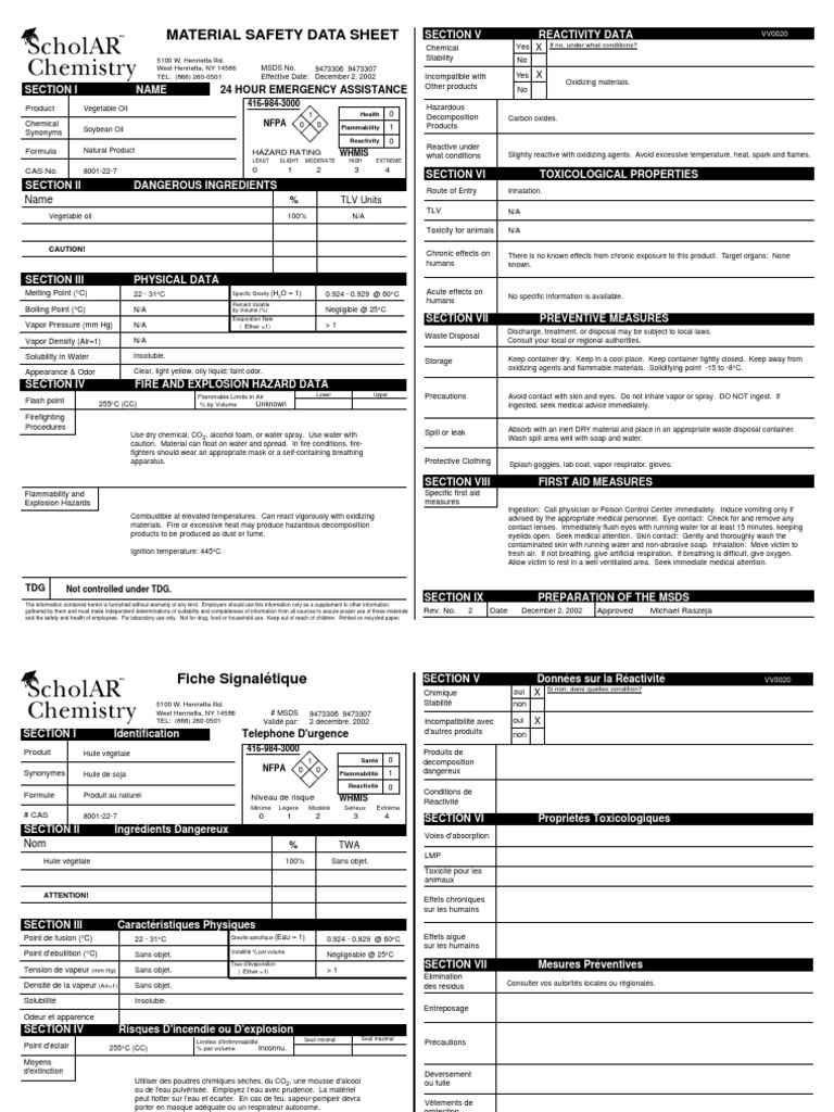 Msds Soybean Oil PDF Water Chemistry