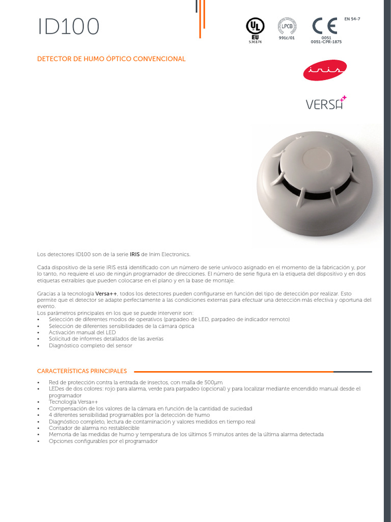 Detector de Humo ID100 de Inim | PDF | Diodo emisor de luz