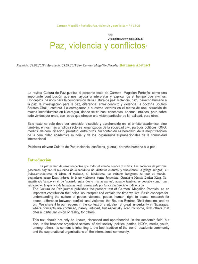 Cultura de paz y violencia en Nicaragua | PDF
