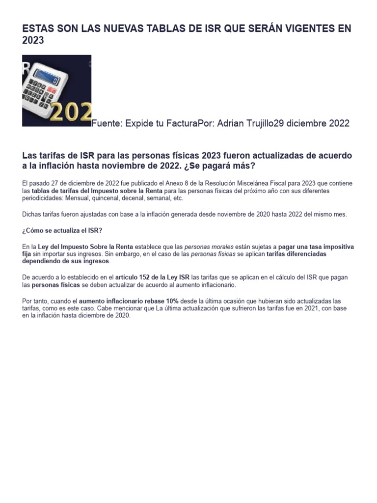 Tablas de Isr 2023 PDF