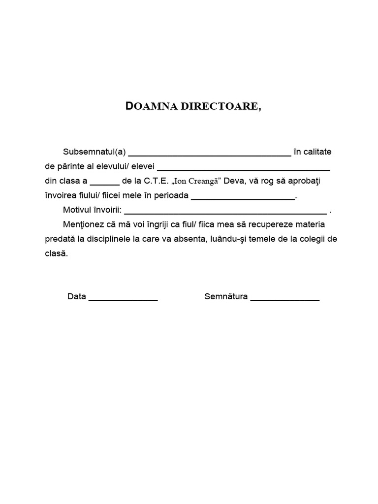 Model Cerere INVOIRE Elevi | PDF