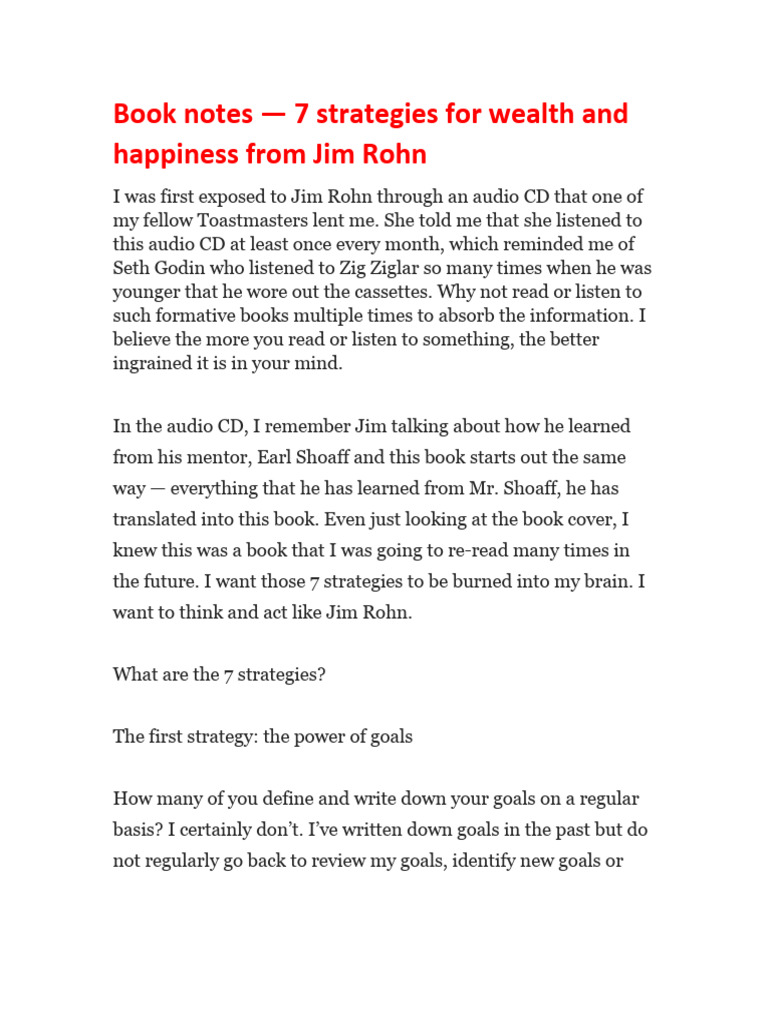 Summary Jim Rohn PDF Goal Setting Goal