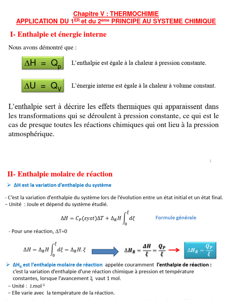 Thermochimie : Enthalpie et Réactions | PDF
