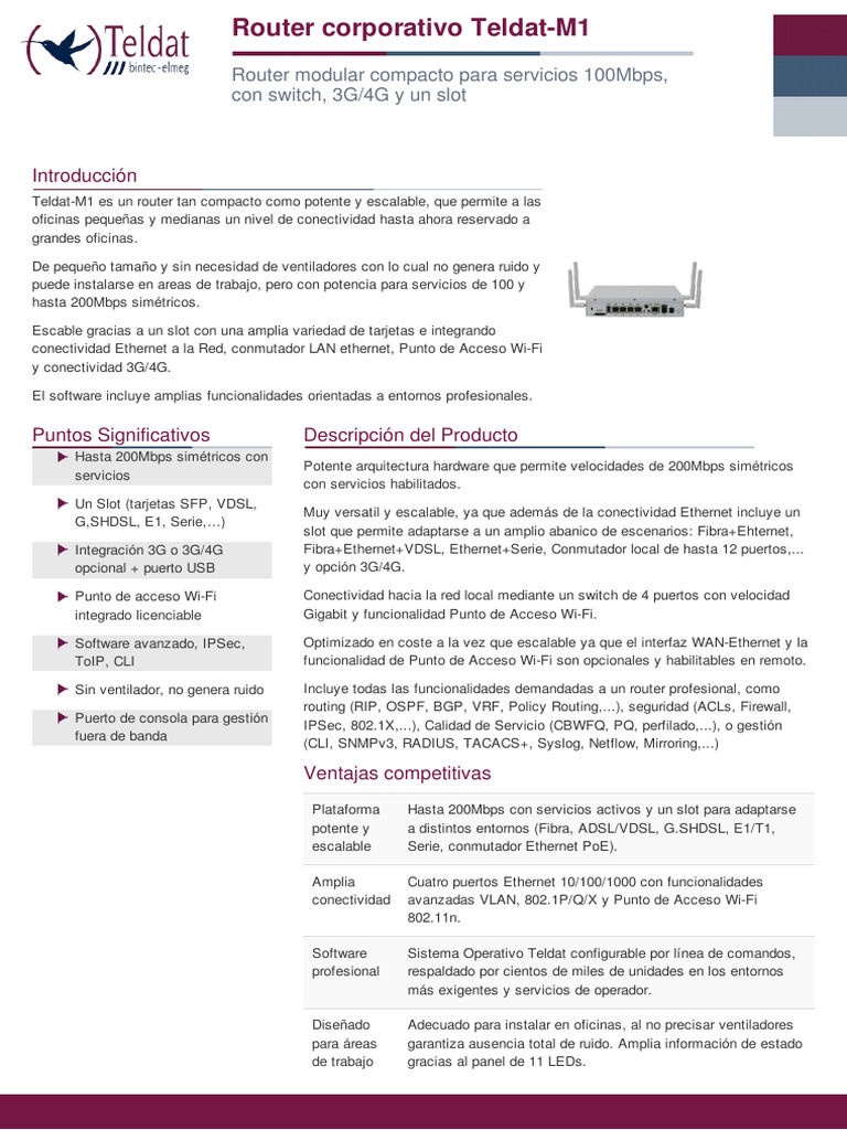 Router Modular Teldat-M1 para PYMES | PDF | Enrutador (Computación ...