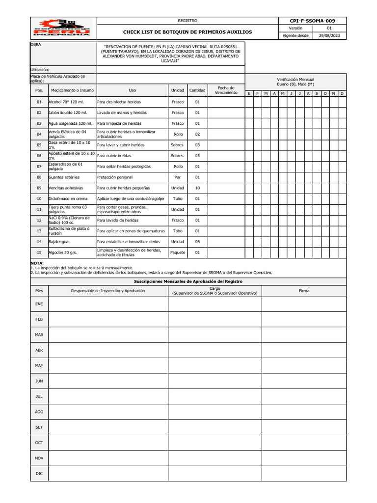 10. CPI-F-SSOMA-009- Check List de Botiquín de Primeros Auxilios v1 ...
