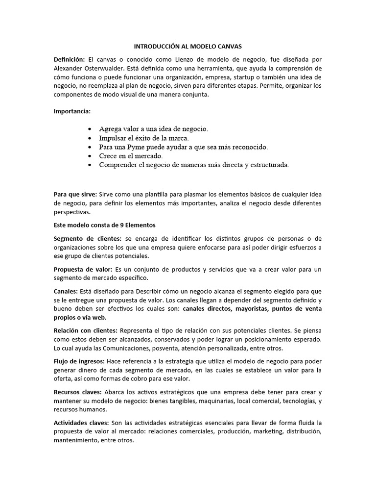 Guía del Modelo Canvas para Negocios | PDF | Modelo de negocio | Marketing