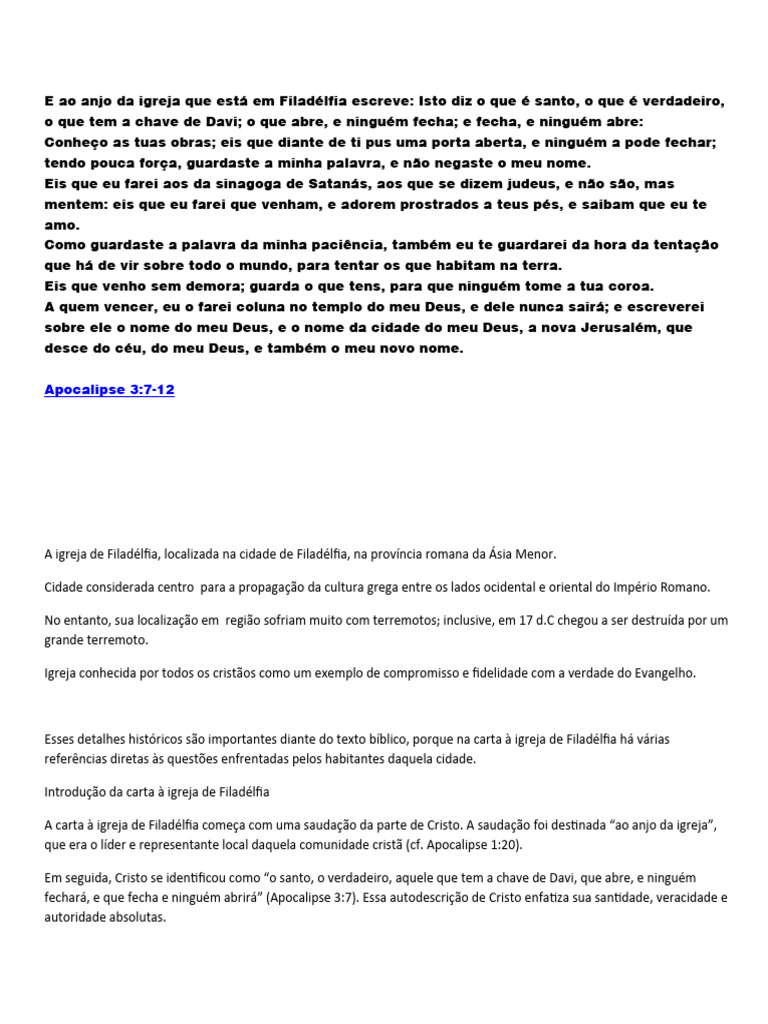 Estudo Sobre A Carta À Igreja de Filadélfia | PDF | Jesus | Igreja cristã