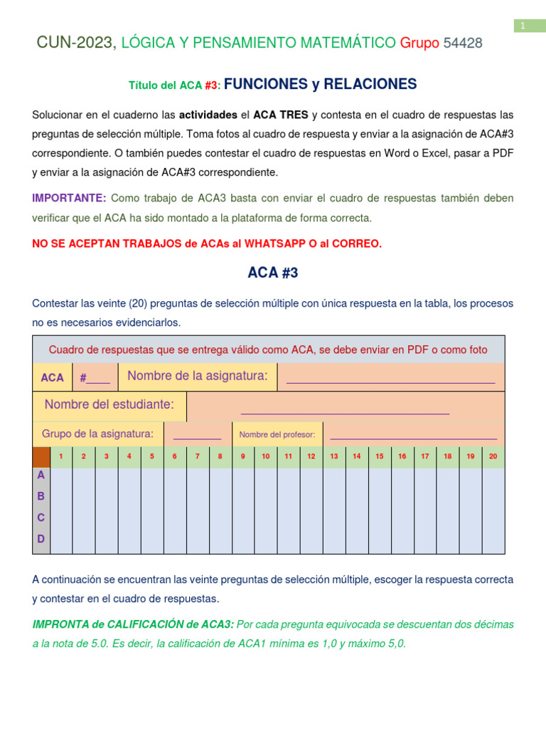 Actividades de ACA #3: Funciones y Relaciones | PDF | Ciencia y ...