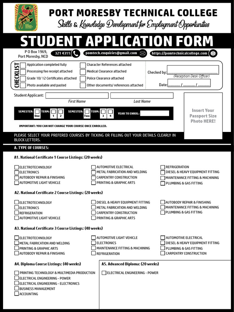 Port Moresby Tech Application Form 2026 | PDF