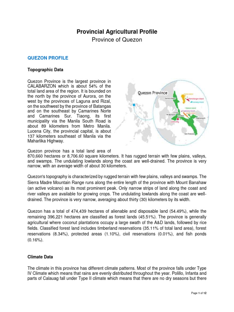Quezon Province-Agricultural Profile | PDF | Agriculture | Urban ...