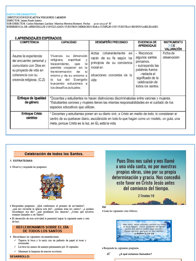 Sesión de Aprendizaje de Todos Los Santos 31 - 10-2023 | PDF | Santo ...