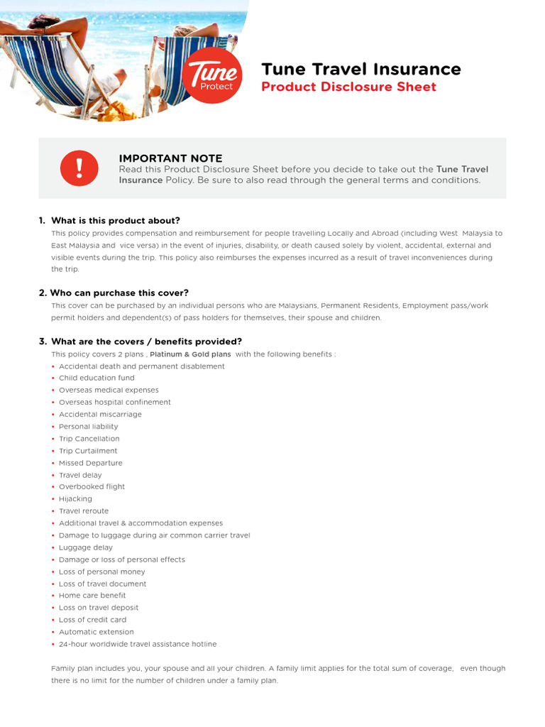 PDS Tune Travel PDF Insurance