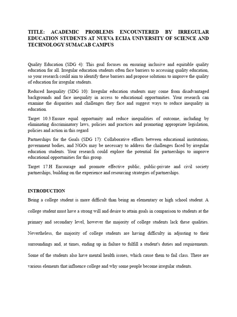 Challenges of Irregular Students in Education | PDF | Social Sciences ...