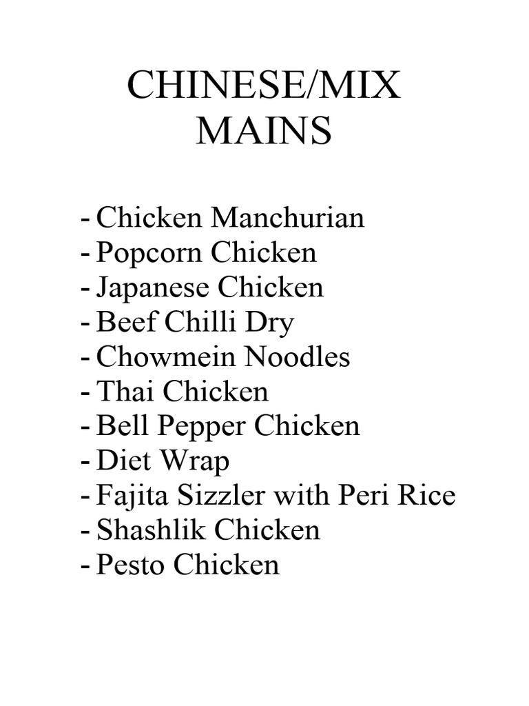 Chinese & Mix Mains Menu Options | PDF