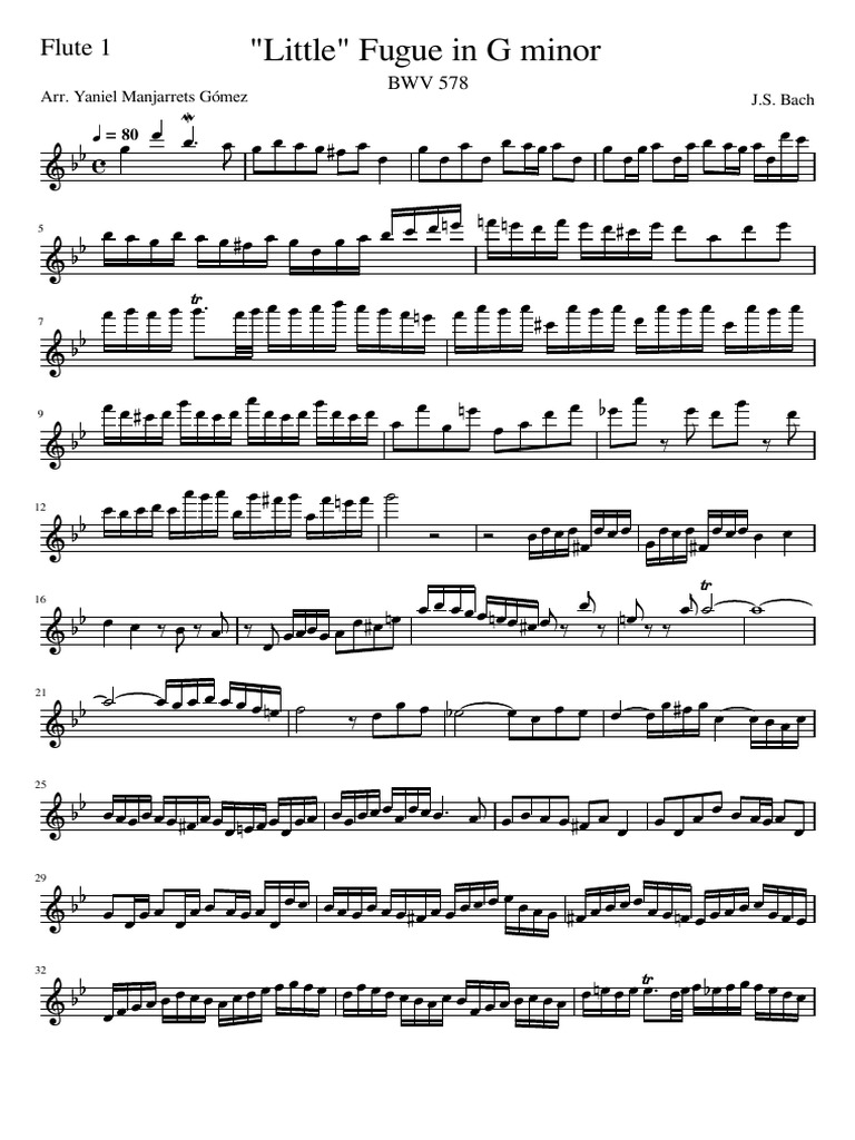 Bach Little Fugue In G Minor Flute 1 Download Free Pdf Johann
