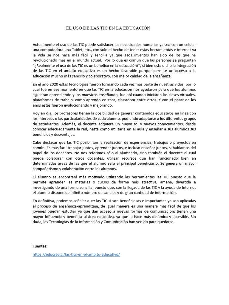 Beneficios de las TIC en Educación | PDF | Ciencias sociales