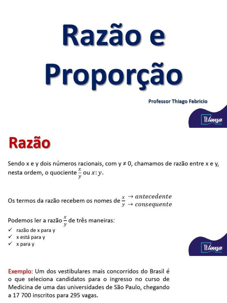 Matemática - Razão e Proporção | PDF