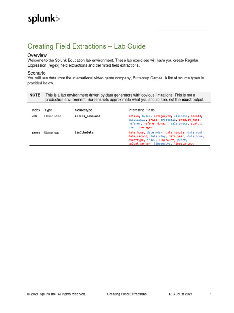 Splunk Lab - Creating Field Extractions | PDF
