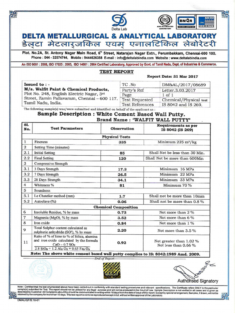 White Cement Based Putty PDF