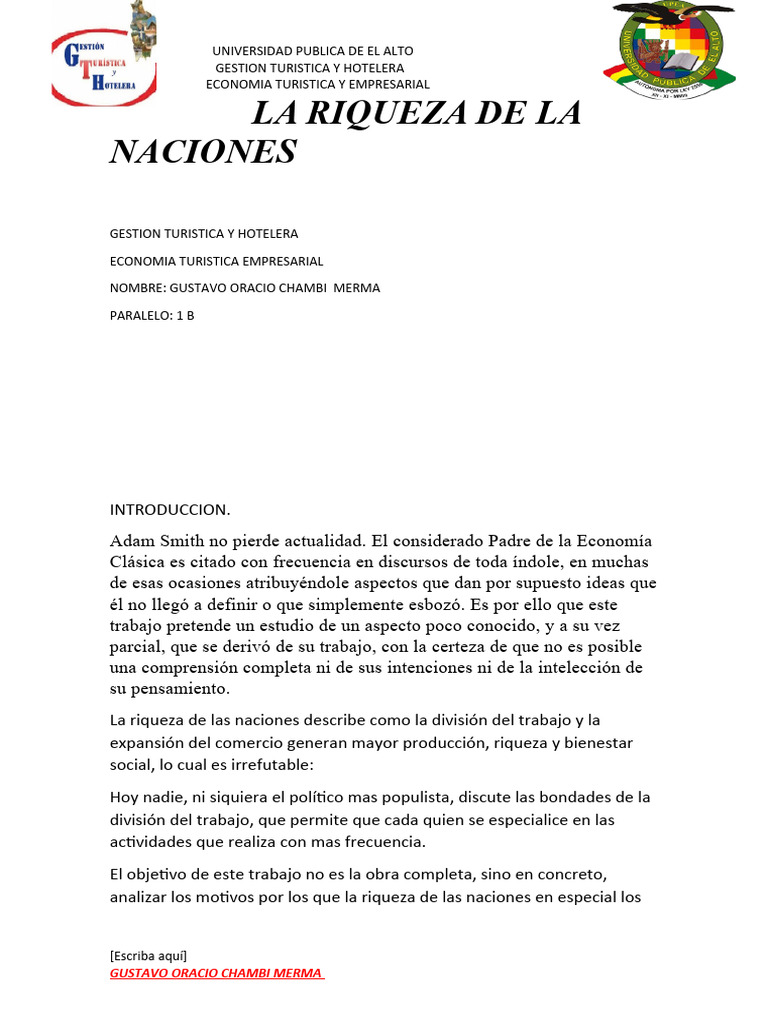 Análisis de la Riqueza de las Naciones | PDF | Division de trabajo ...