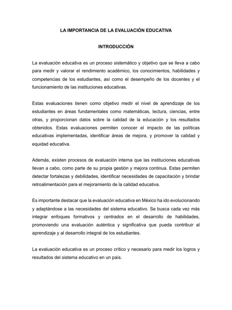 Importancia de la Evaluación Educativa | PDF