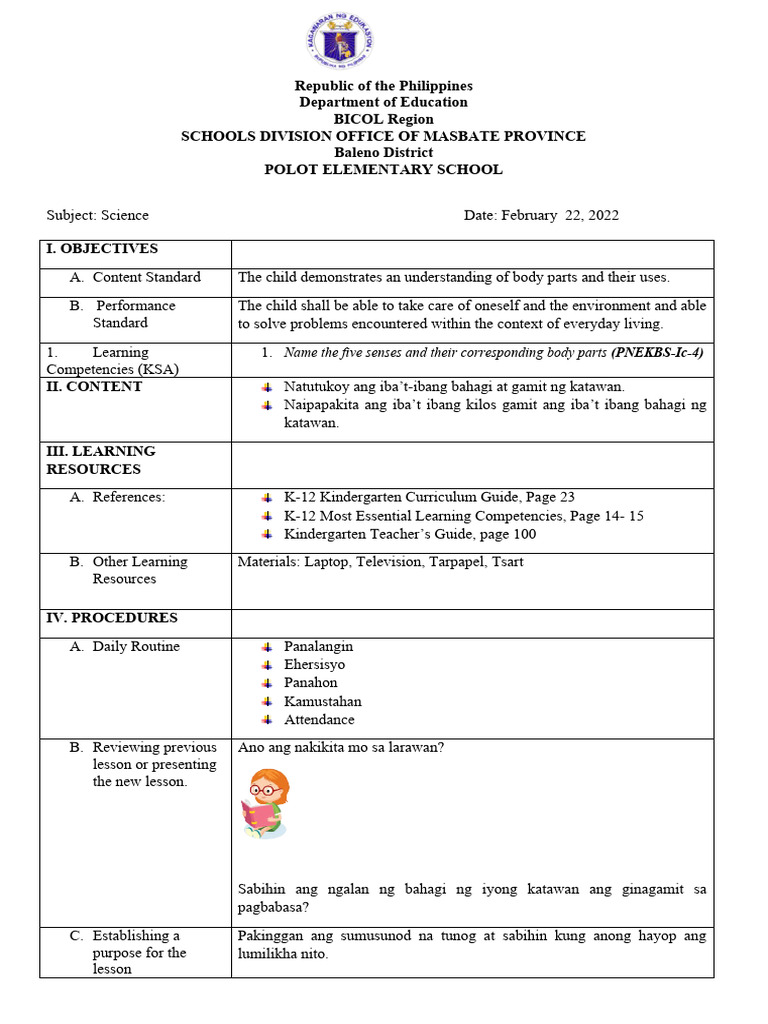 Kindergarten Cot Quarter 1 Week 8 PDF