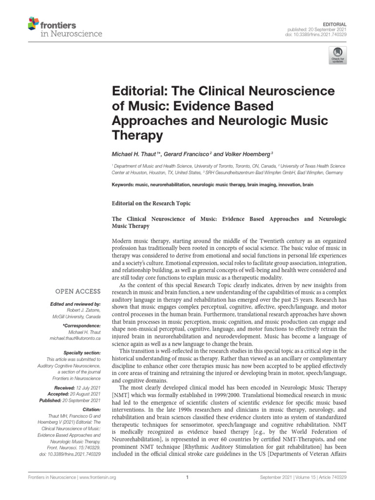 Neurological Music Therapy Thaut | PDF | Neuroscience | Physical Therapy