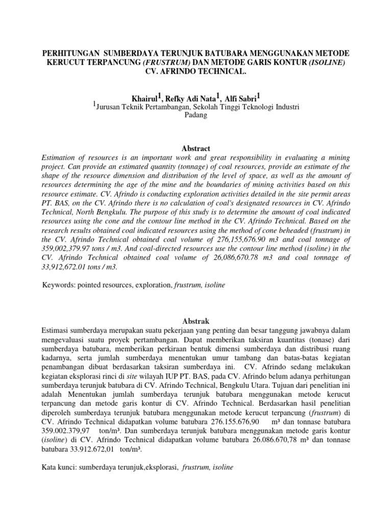 Estimasi Sumberdaya Batubara Cv Afrindo Pdf