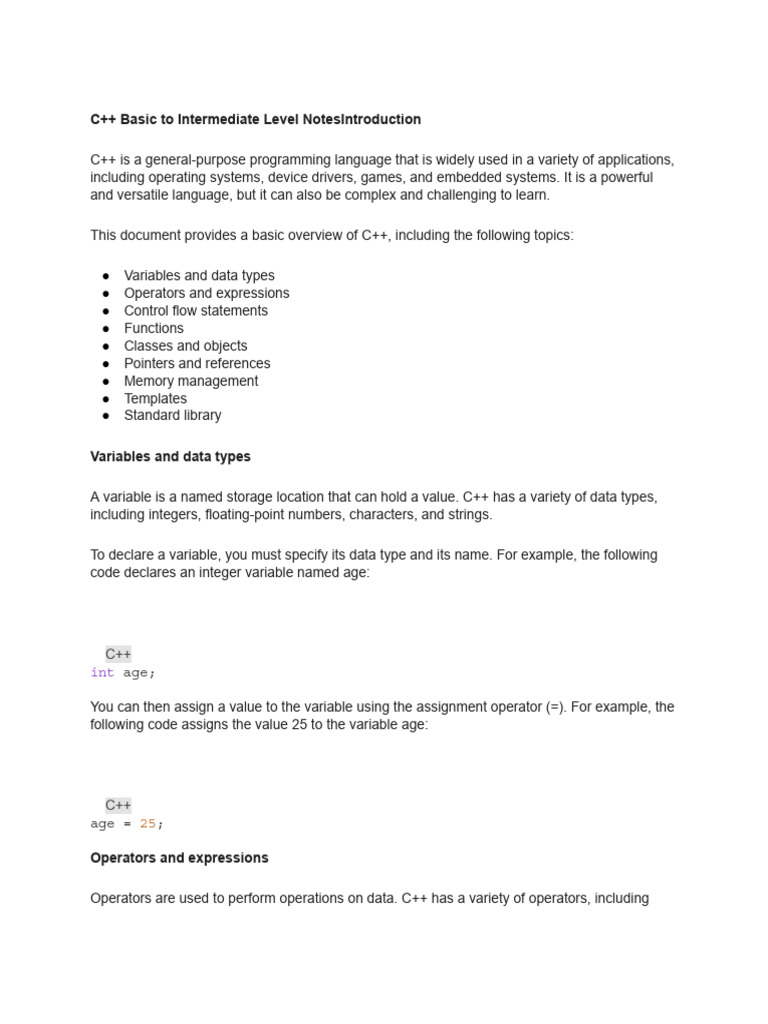 C++ Basic Notes | PDF | C++ | Pointer (Computer Programming)